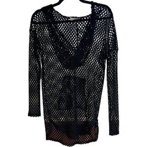 Women's Green Dragon Long Sleeve Hooded Cover Up‎ Black S